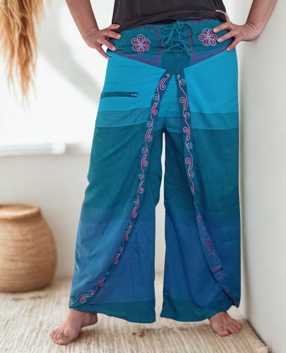 Ocean  Draped-Look Pants – Bold Blues (Fits Sizes 10–14)