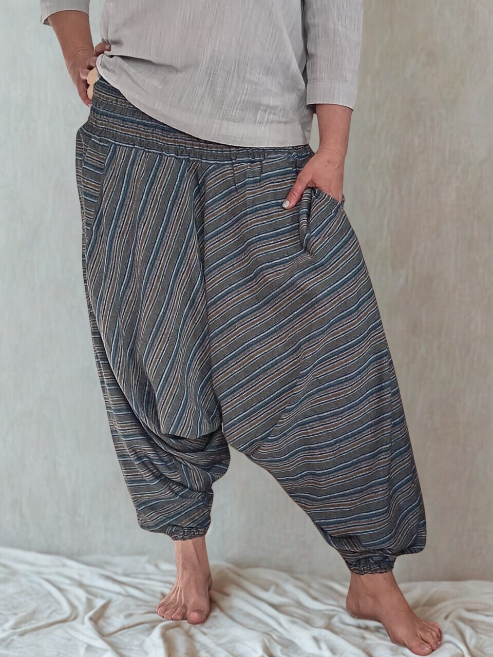 Striped Cotton Harem Pants