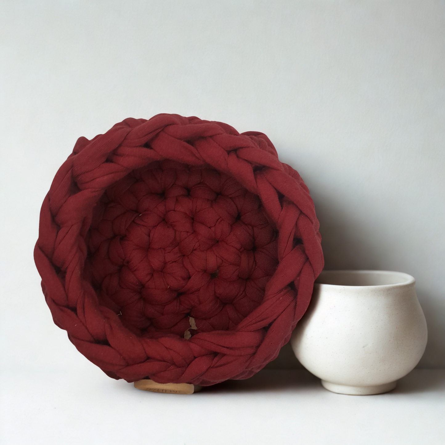 Handwoven T-Shirt Yarn Basket – Deep Wine Red
