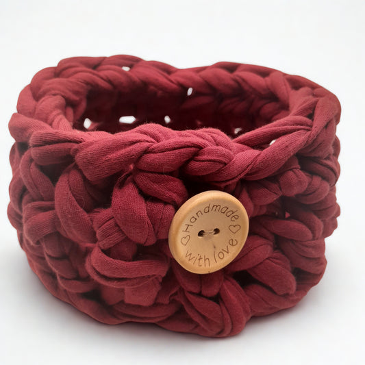 Handwoven T-Shirt Yarn Basket – Deep Wine Red