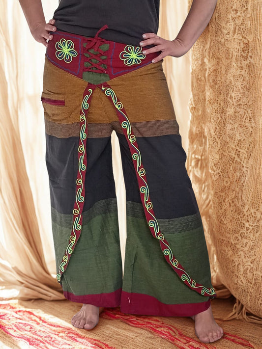 Festival Bloom Draped-Look Pants – Earth Tones (Fits 10–14)