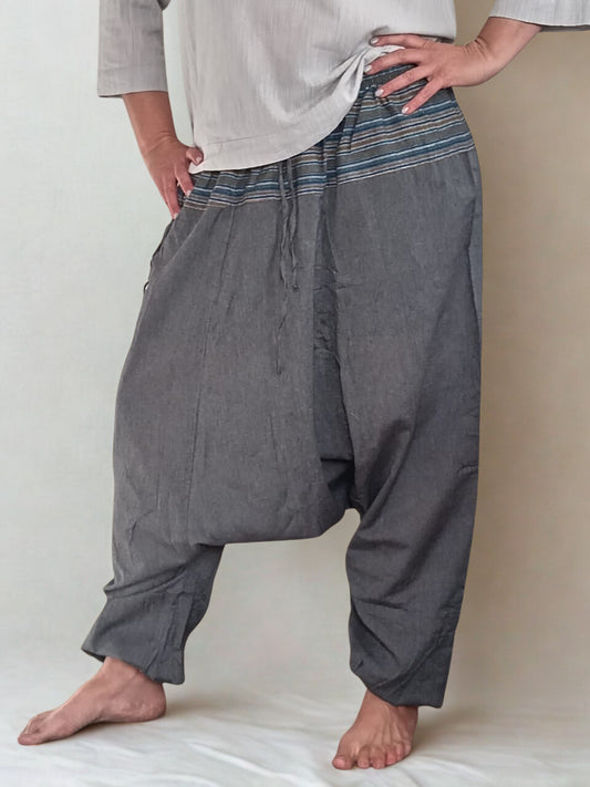 Grey / Blue Cotton Harem Pants