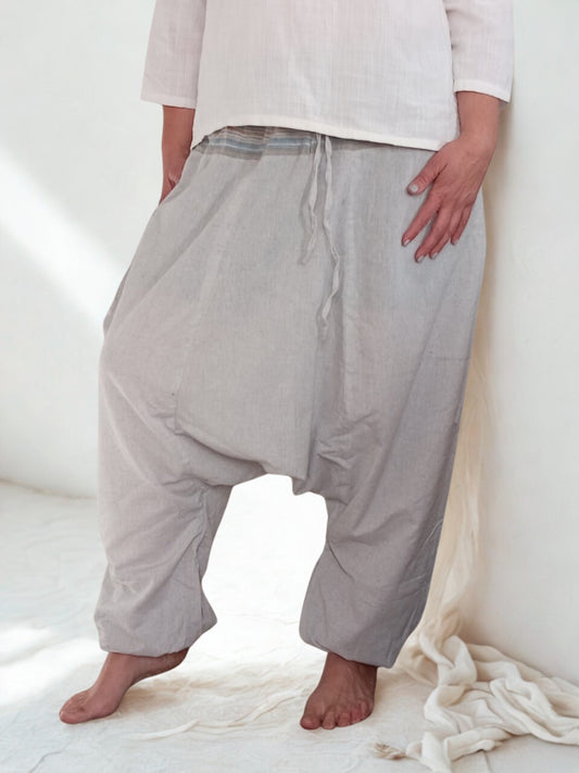 Two-Tone Beige Cotton Harem Pants – Soft  Minimalism