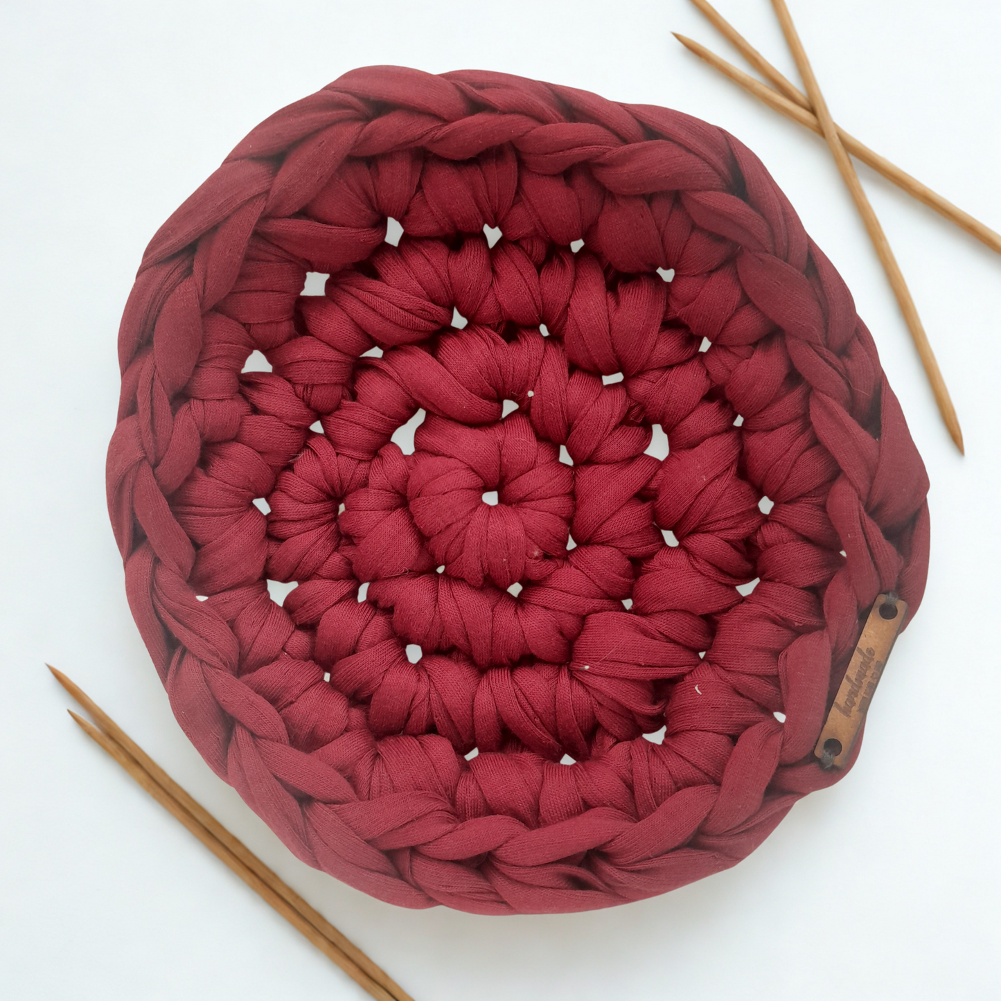 Hand-Crocheted Round Pot Holder – Merlot